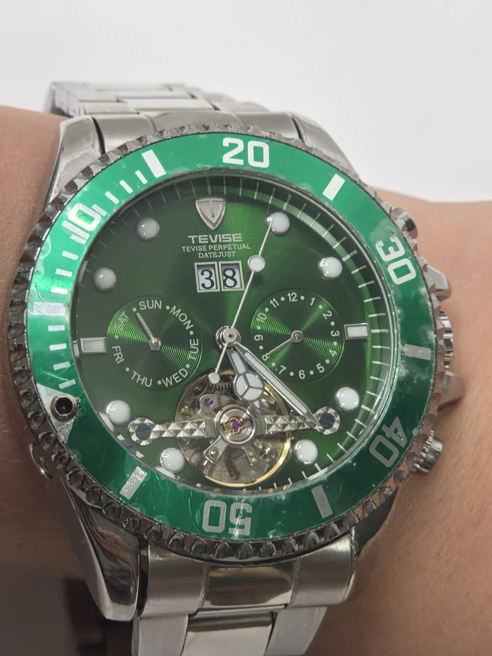 Tevise Men's Green Stainless Steel Automatic Watch